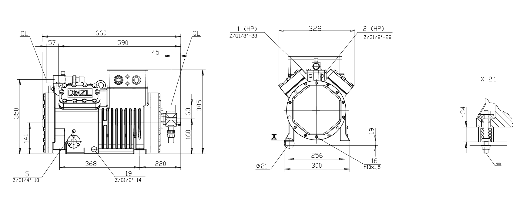 DMZL 4-Cylinder Semi-Hermetic Compressor 8-20HP Compresseur semi-hermétique DMZL 4 cylindres 8-20HP
