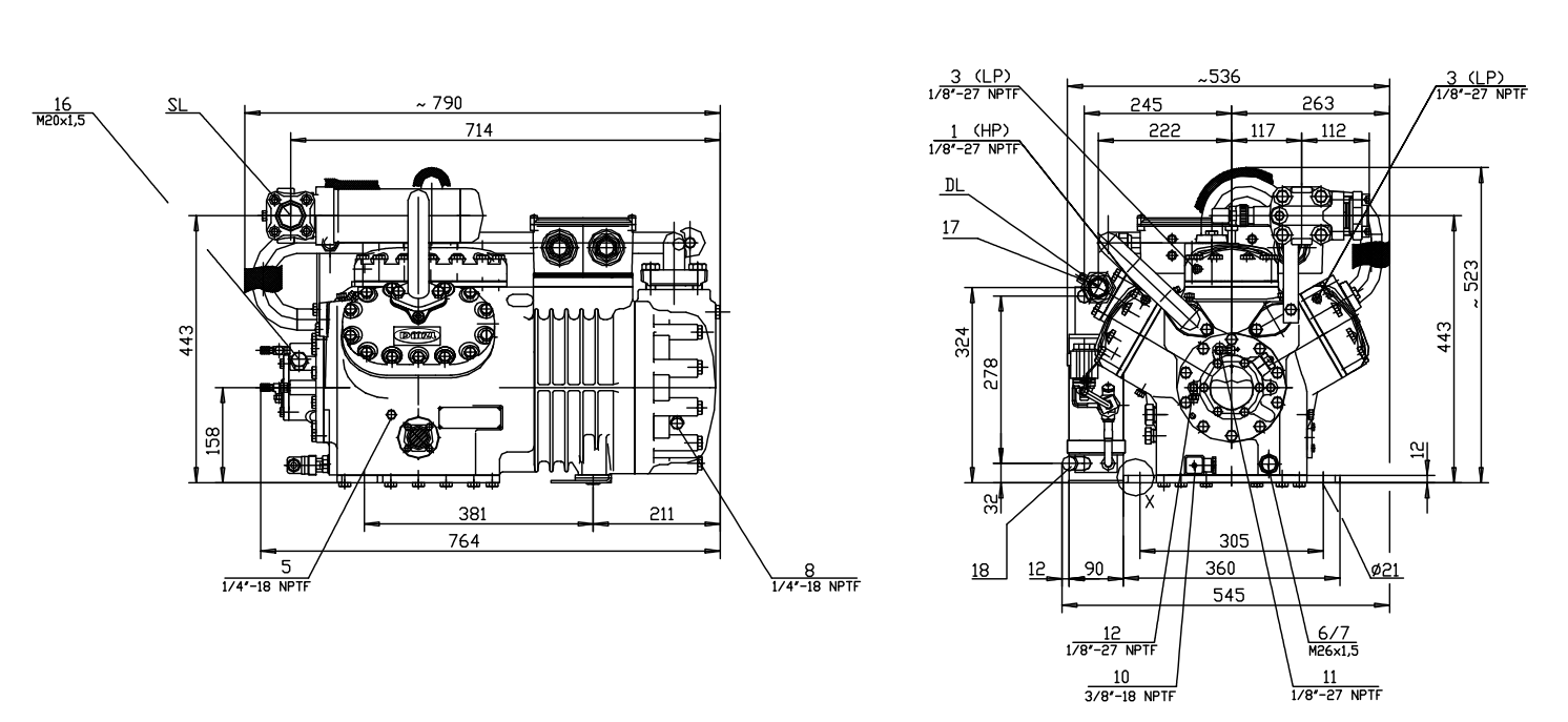 DMZL 6-Cylinder Ultra-Freezing Double-Stage Compressor Compresseur double étage ultra-congélation DMZL 6 cylindres