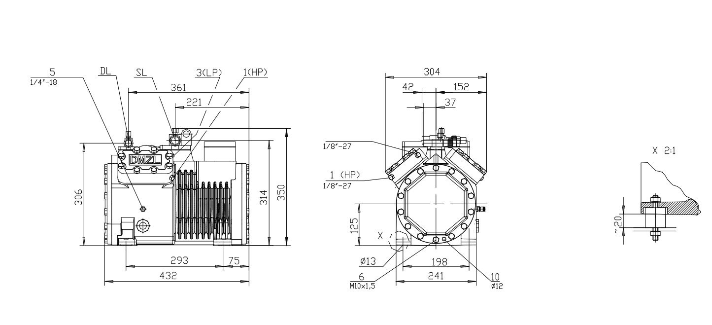 DMZL 4-Cylinder Semi-Hermetic Piston Compressor Compresseur à piston semi-hermétique DMZL 4 cylindres